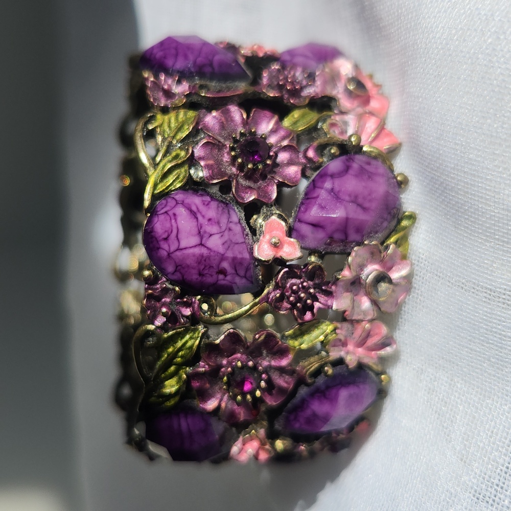 Multi Color Rhinestone Flower Floral Bangle Cuff Bracelet